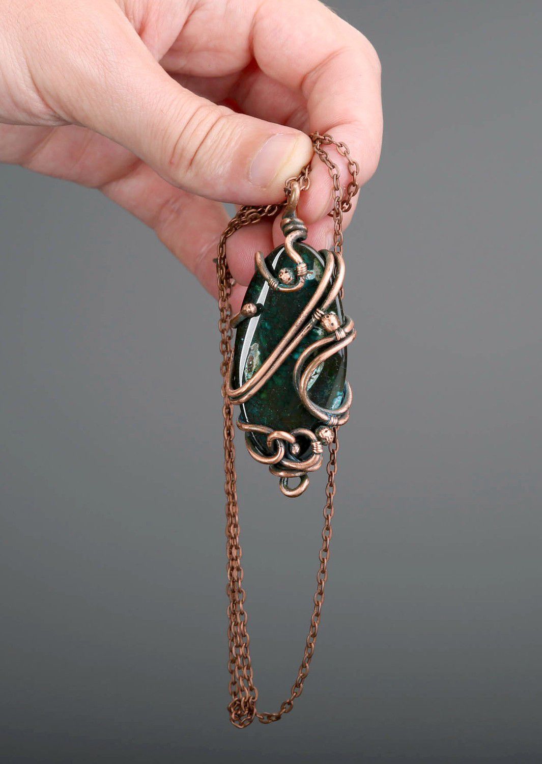 Pendant with agate Emerald wind photo 5