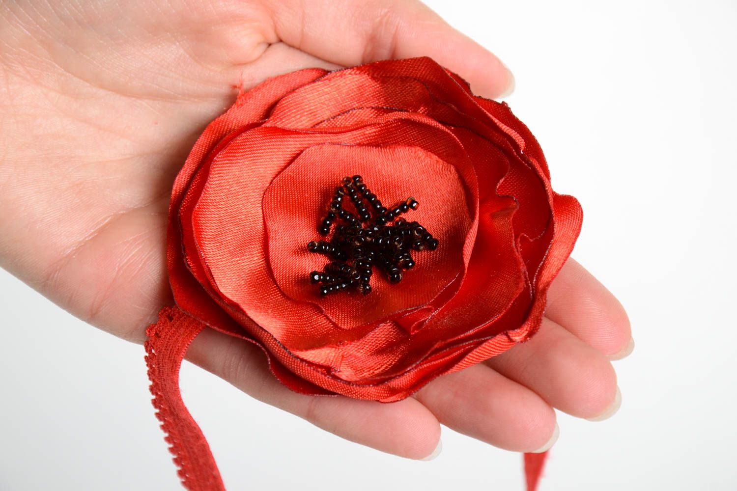 Handmade red flower headband unusual elegant headband stylish female accessory photo 2