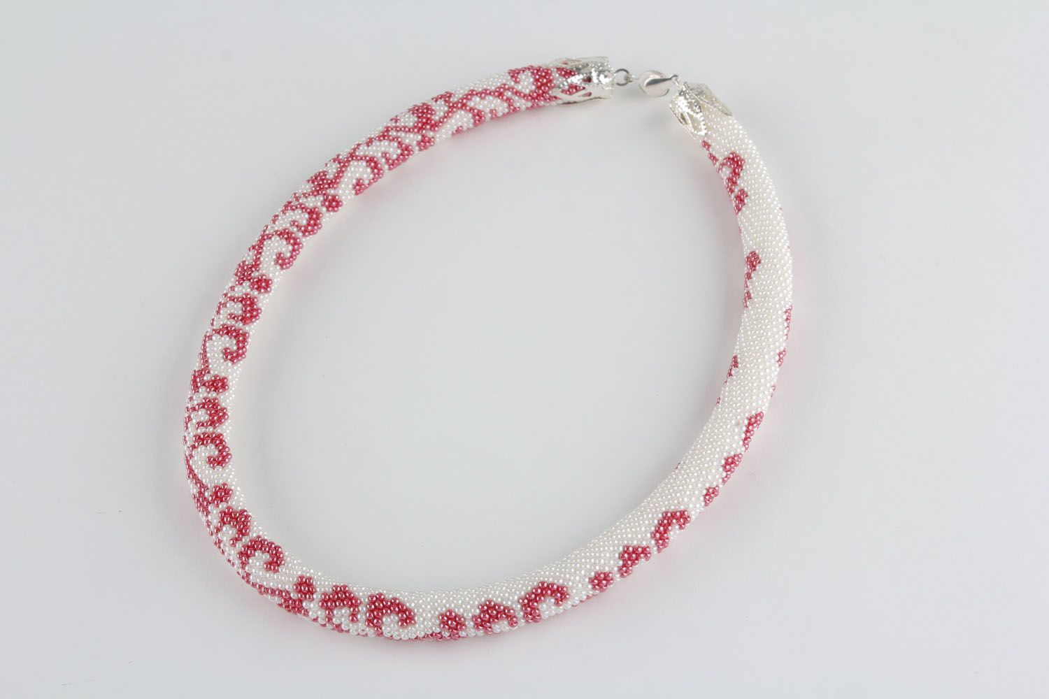 Homemade white beaded cord necklace photo 2