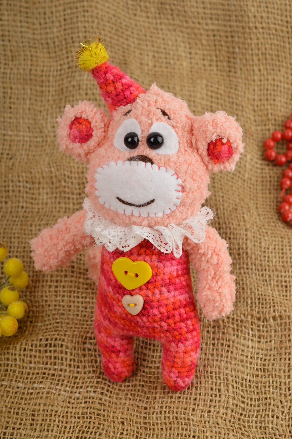 Jouet singe rose Peluche faite main en costume de fête Cadeau pour enfant photo 1