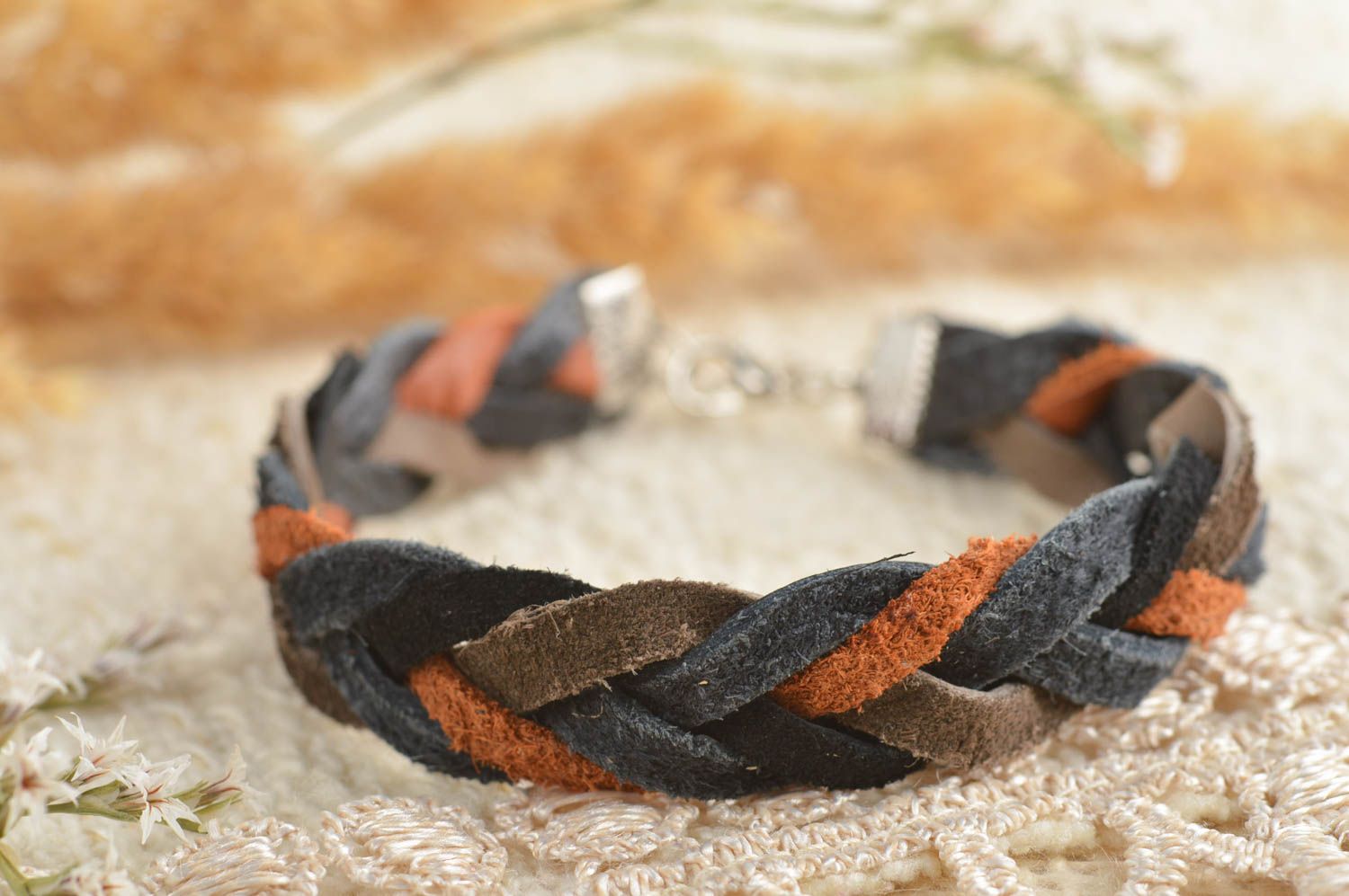 Handmade leather bracelet woven bracelet designer accessories for girls photo 1