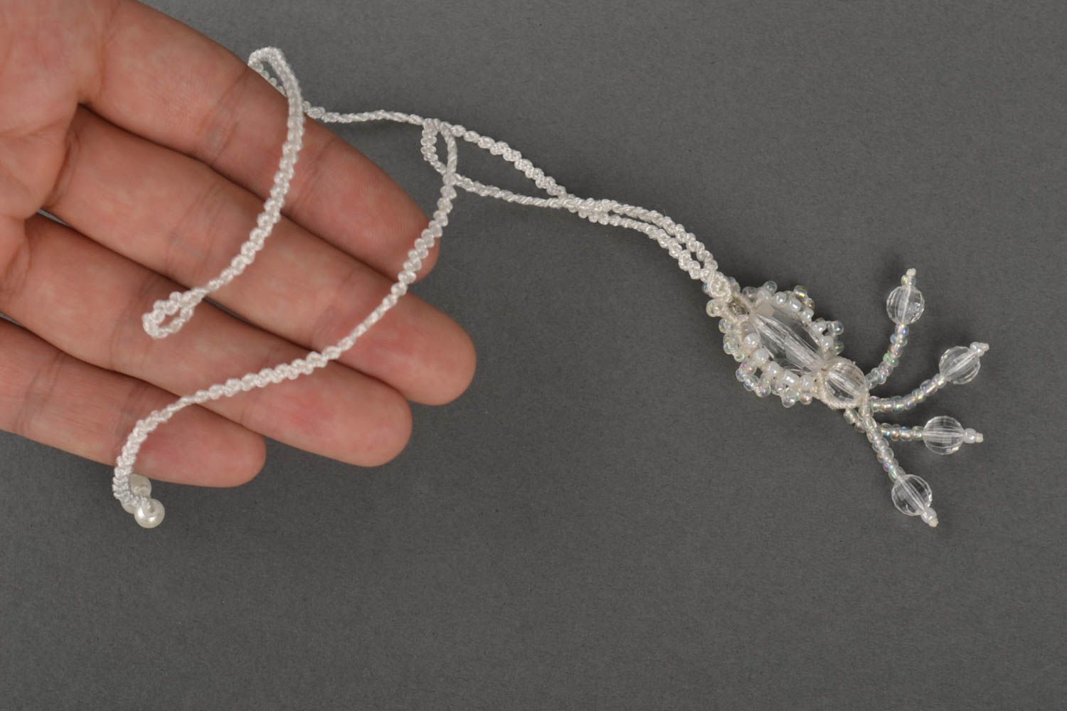 Handmade macrame necklace unique textile bijouterie designer present for woman  photo 5