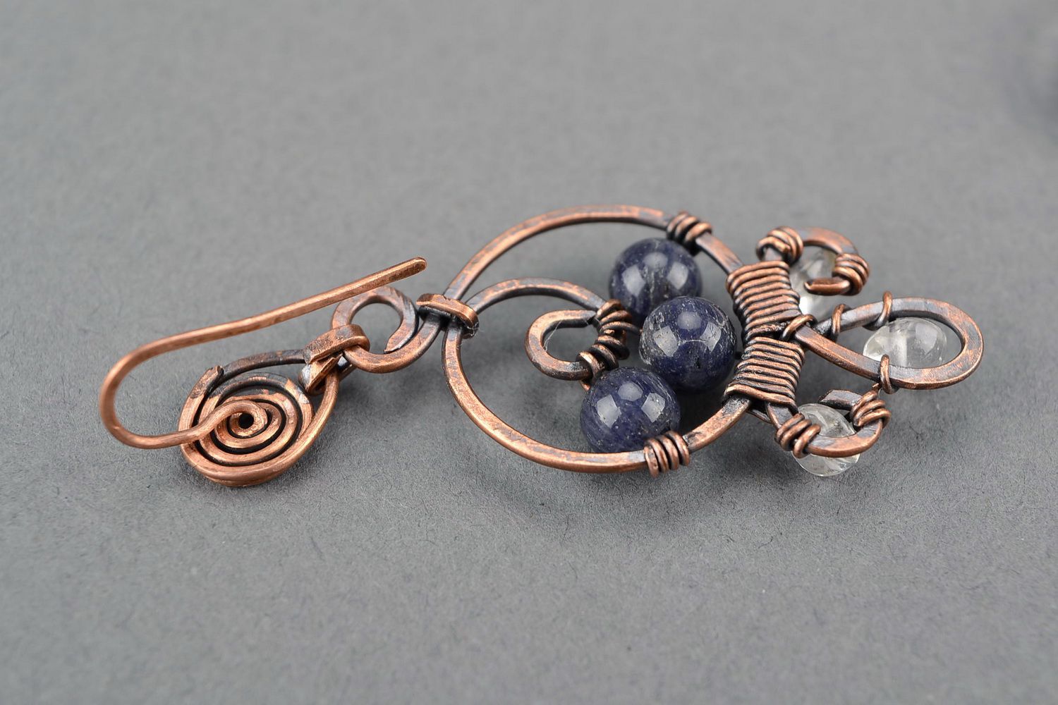 Copper earrings with aventurine and aquamarine photo 3