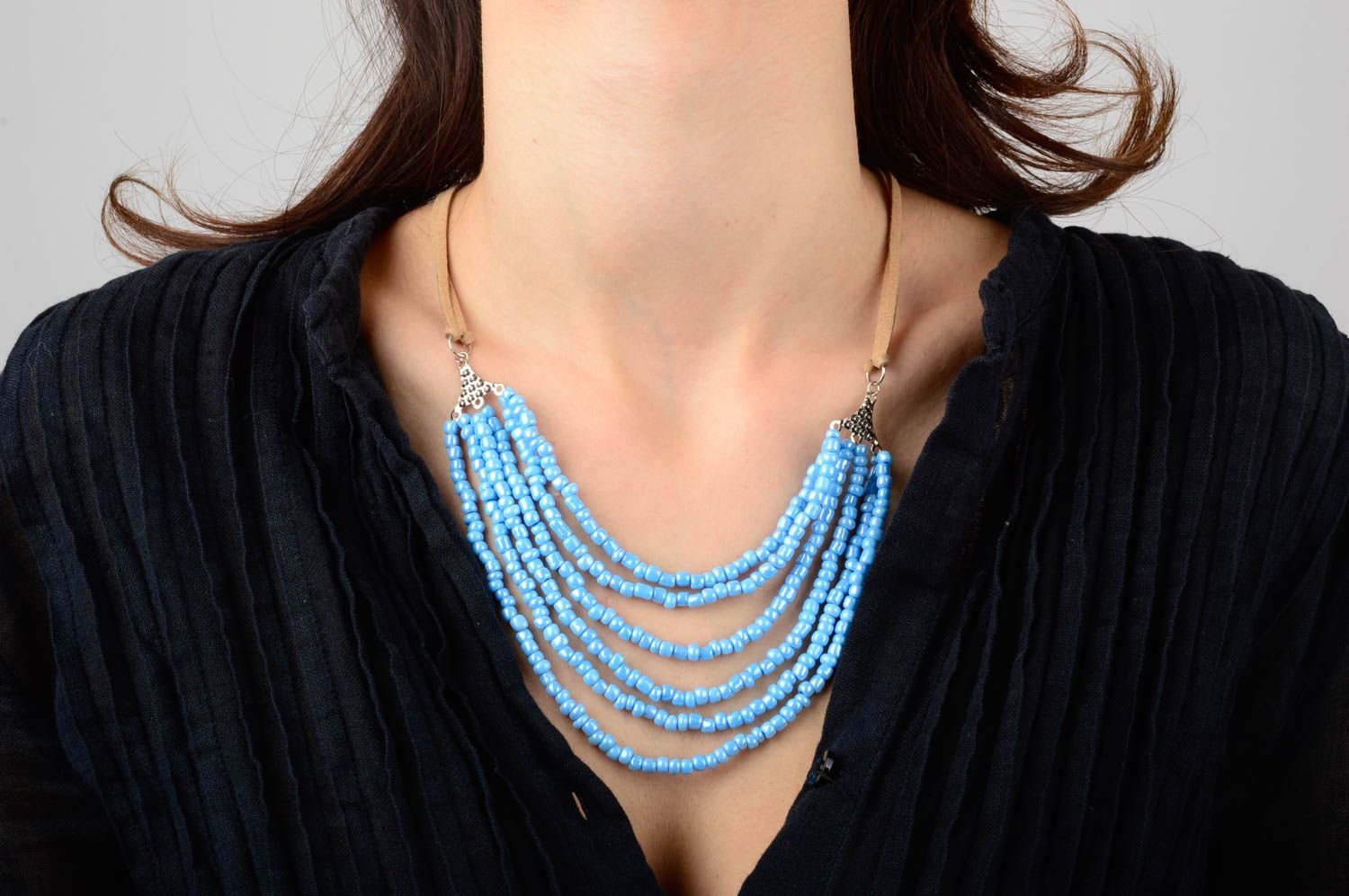 Collier perles rocailles fait main Collier bleu Accessoire femme Bijou fantaisie photo 2