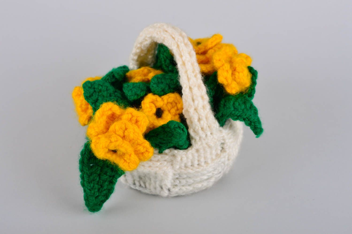 Panier au crochet fait main Corbeille décorative avec fleurs jaunes Déco maison photo 5