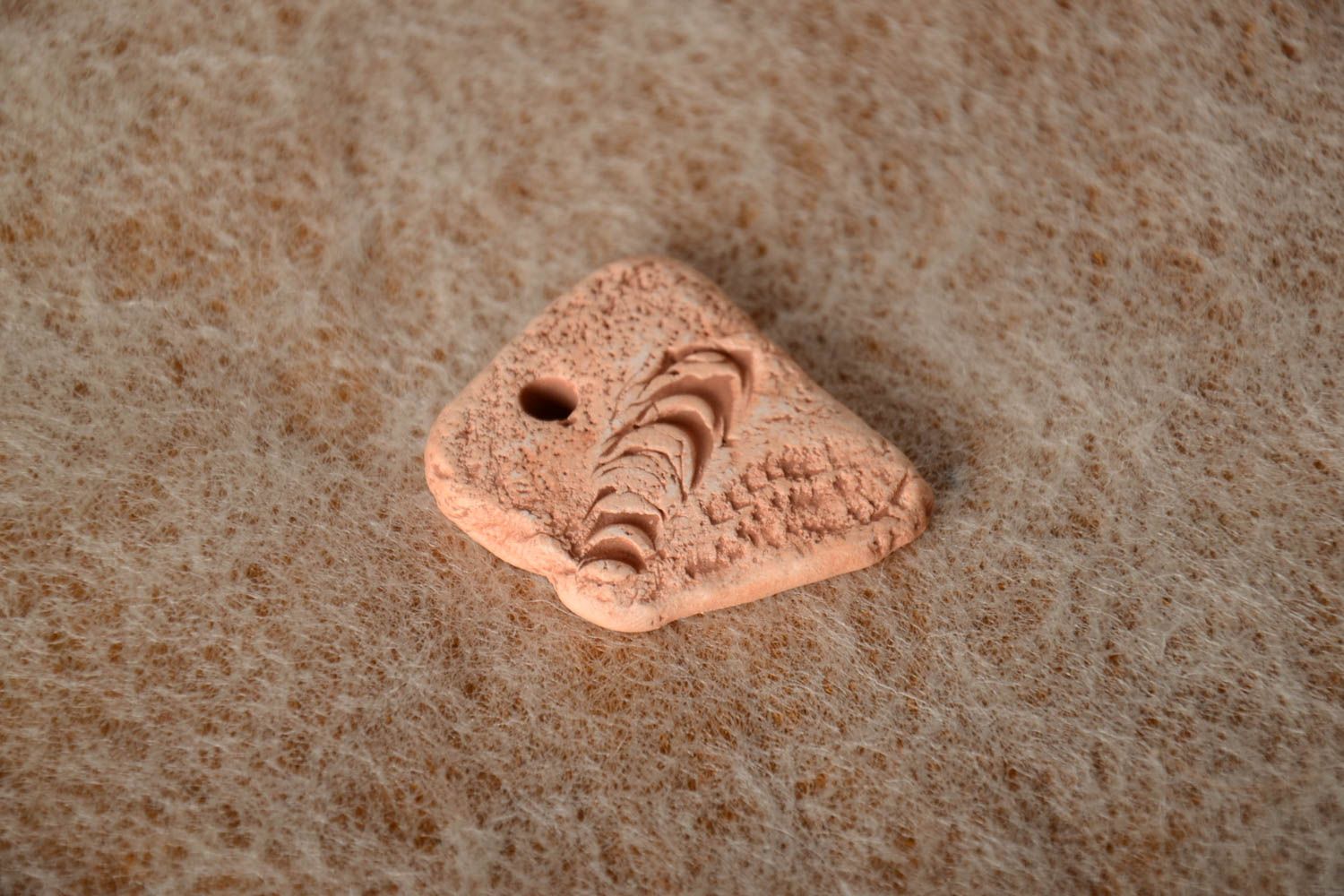 Small handmade ceramic blank pendant of unusual shape DIY jewelry  photo 1