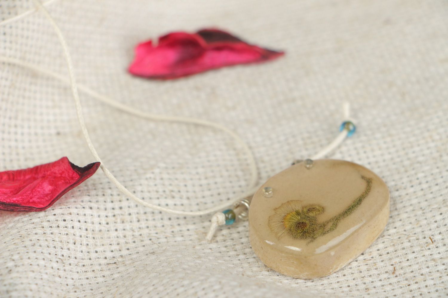 Tender handmade neck pendant with dried flowers coated with epoxy resin Herbary photo 5