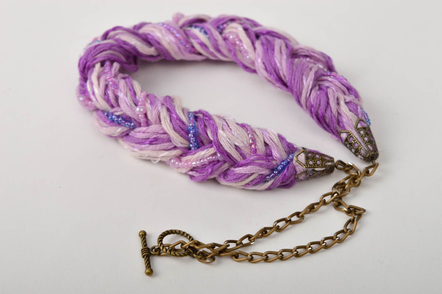 Collier tressé violet Bijou fait main fils coton perles rocaille Cadeau femme photo 5