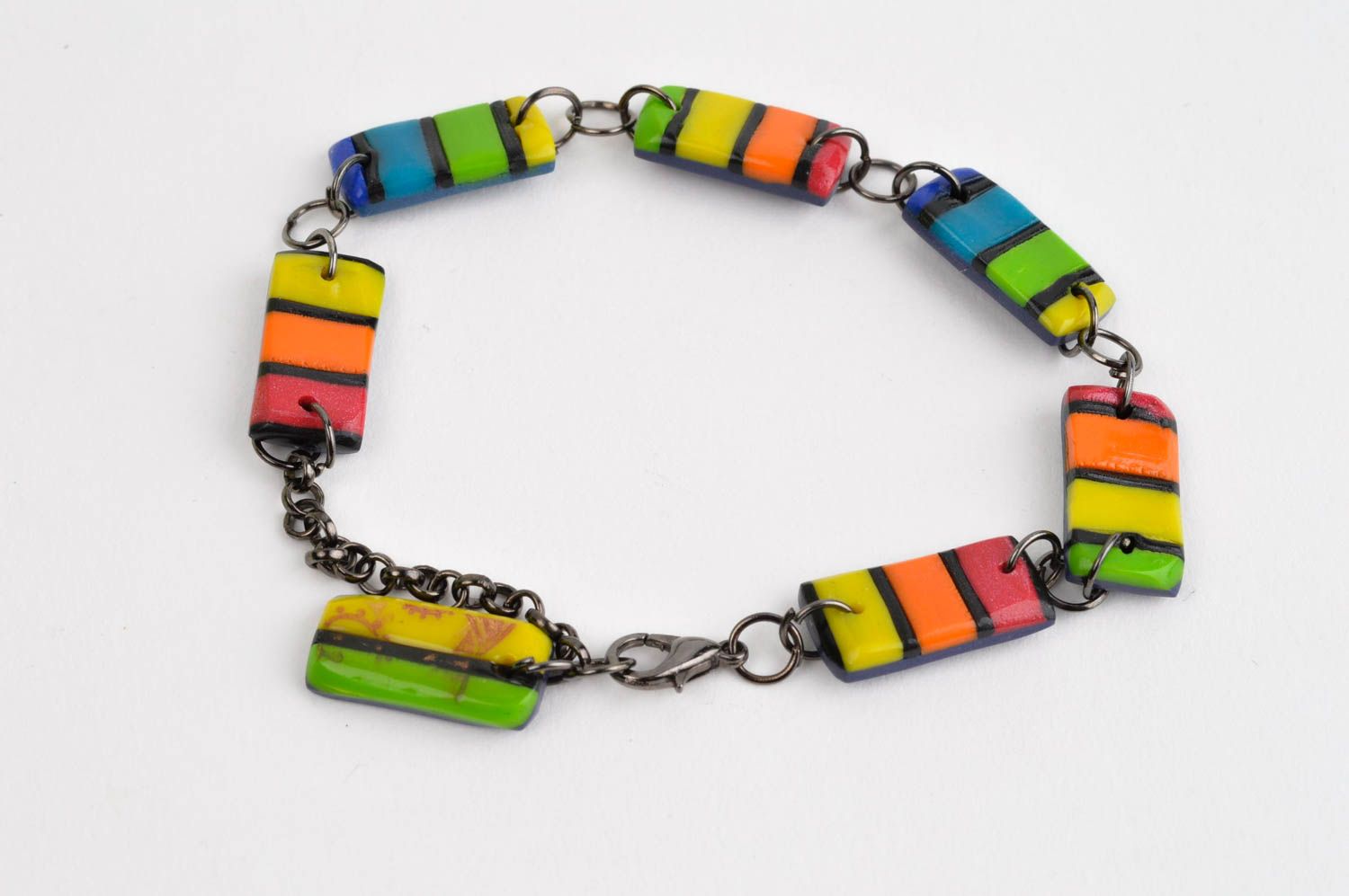 Handmade bracelet colorful bracelet made of polymer clay stylish jewelry photo 2