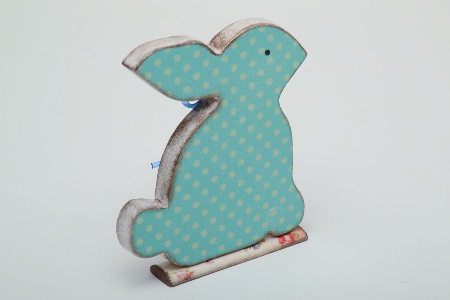 Easter decoupage wooden figurine of rabbit with floral print photo 3