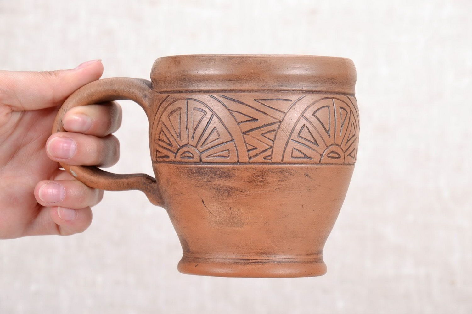 7 oz ceramic glazed coffee cup with handle and Greek style pattern photo 5
