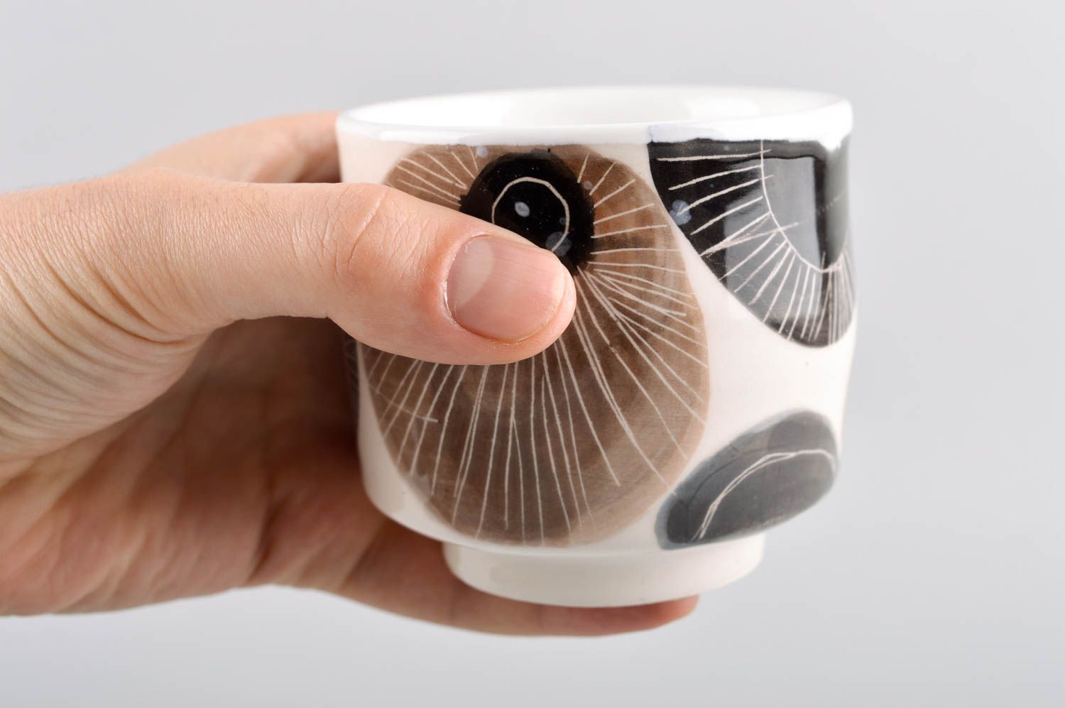 Handmade schöne Teetasse 300 ml Keramik Geschirr originelle Ton Tasse mit Print foto 5
