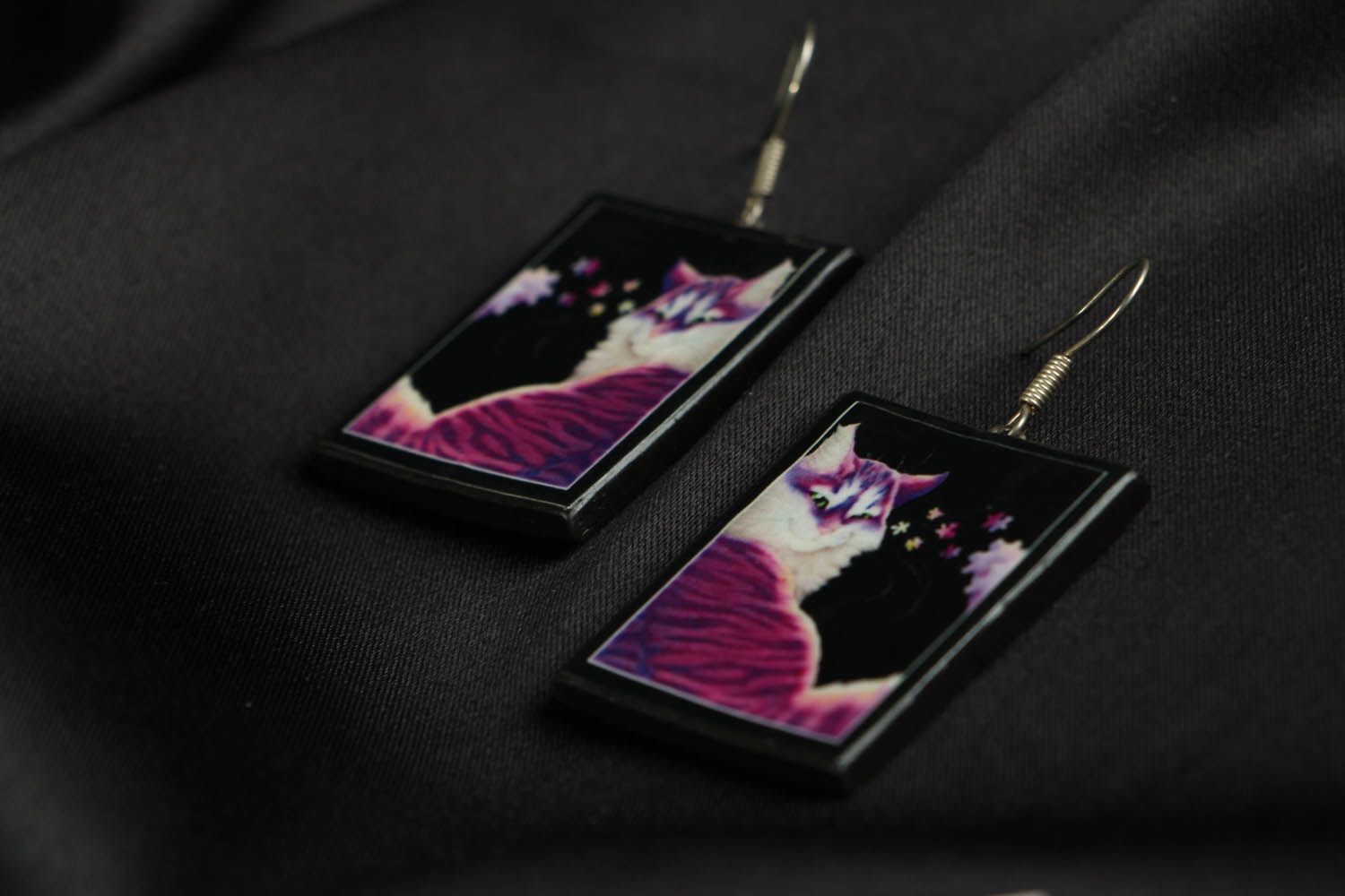 Handmade earrings Cat photo 2