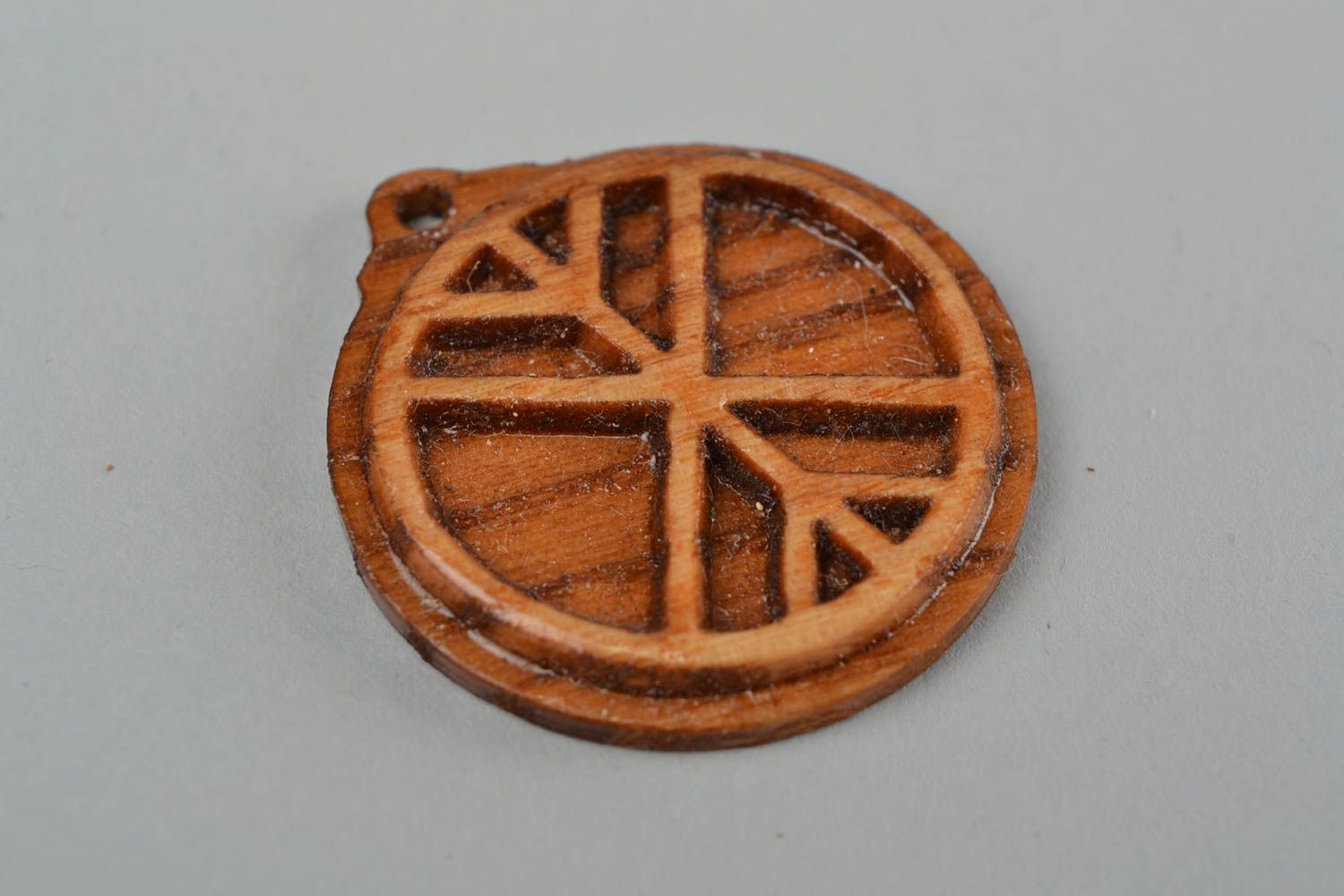 Handmade Slavic pendant natural wooden carved varnished with symbol Tree of Life photo 4