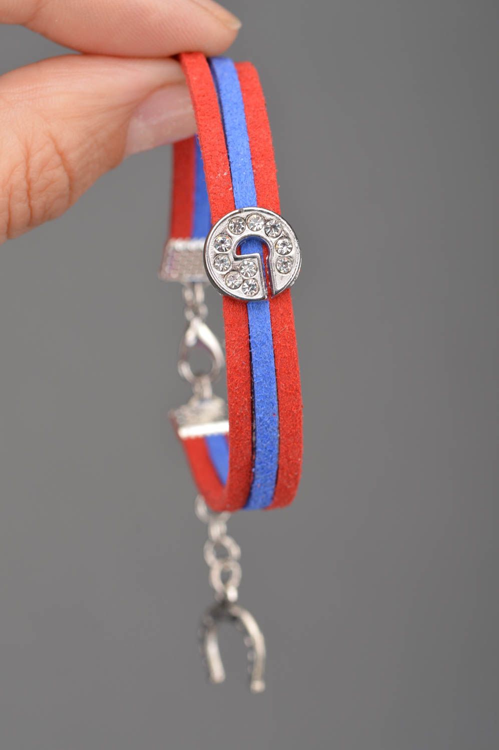 Red and blue beautiful handmade designer suede cord bracelet with letter G photo 2