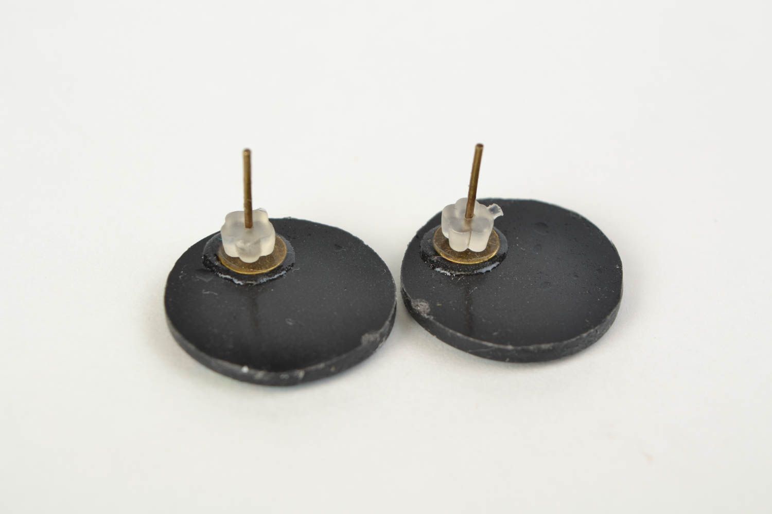 Handmade plastic round stud earrings with decoupage print photo 4