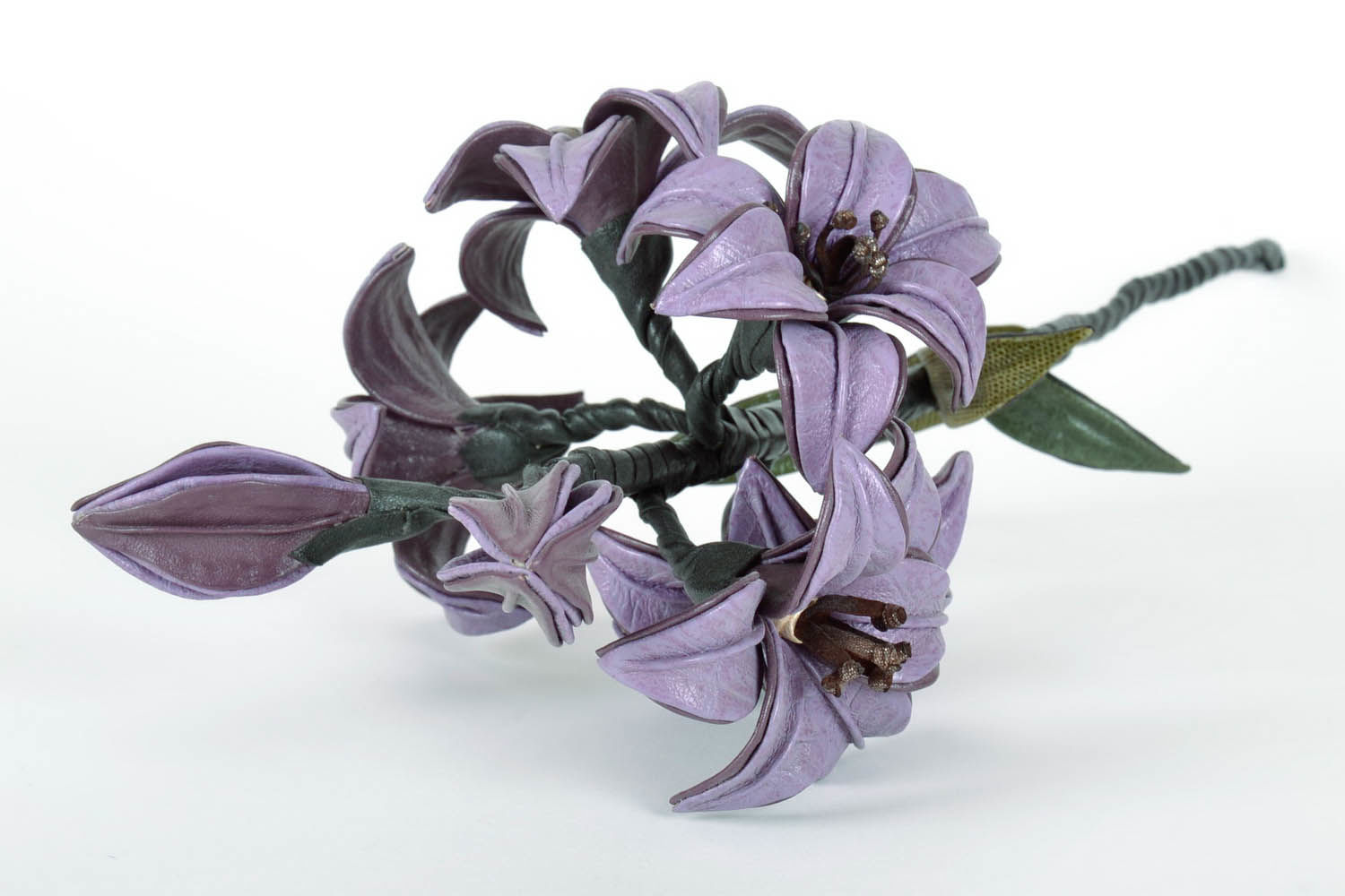 Fleur décorative en cuir naturel faite main photo 3