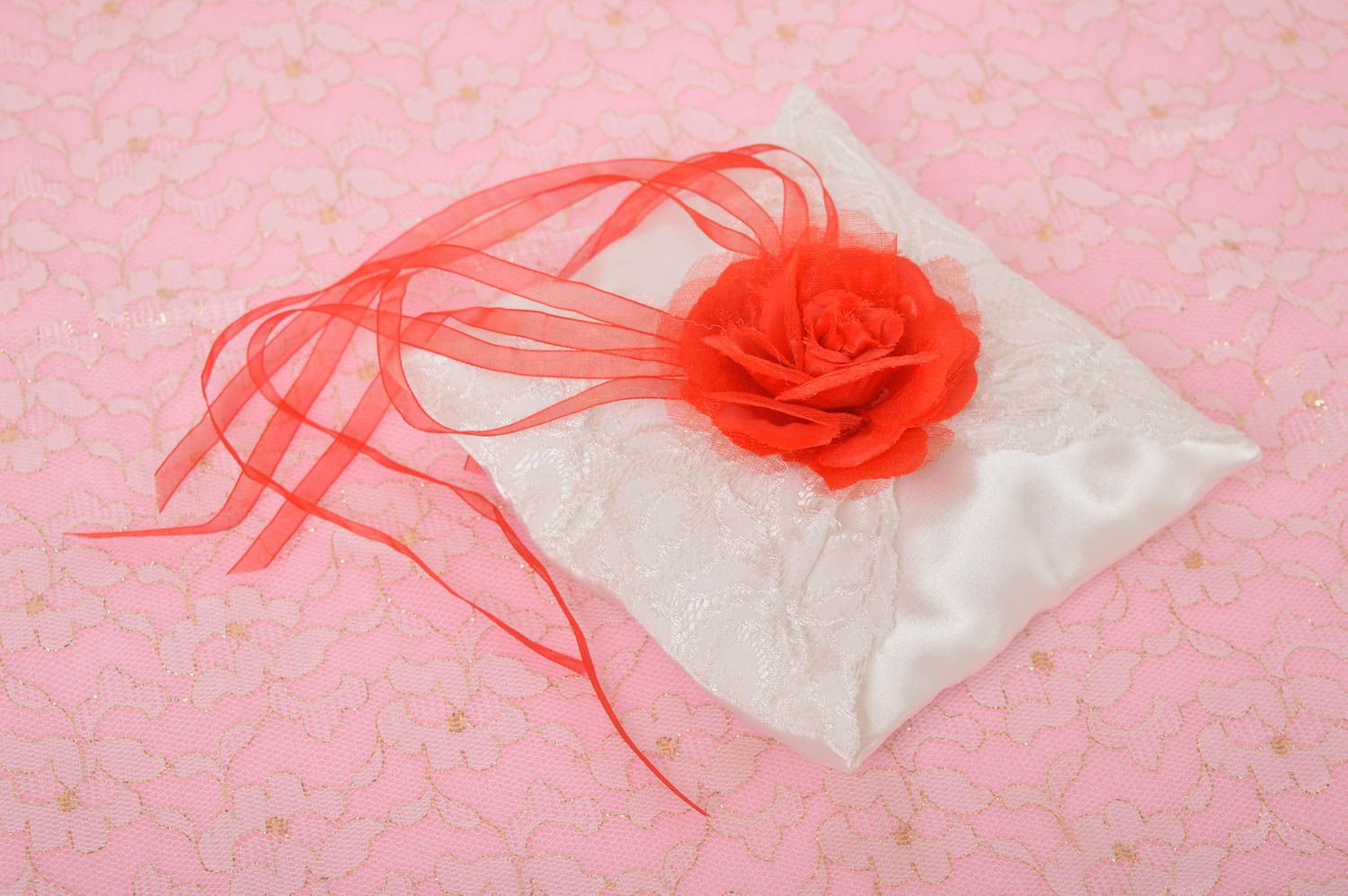 Handmade designer wedding pillow white tender accessory unusual pillow for rings photo 1