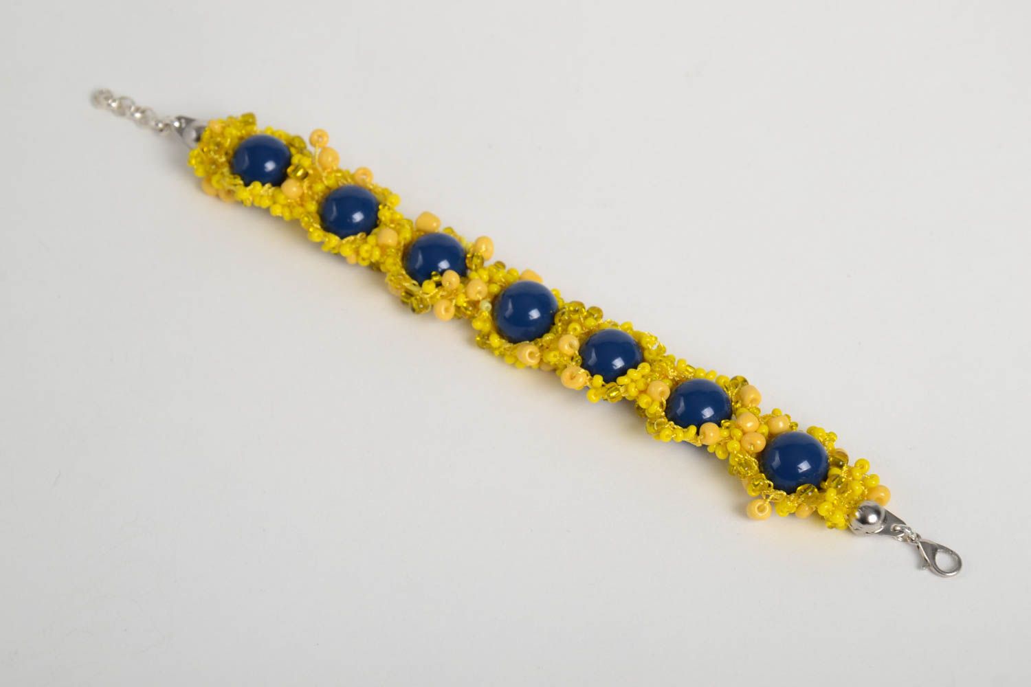 Yellow and large blues beads chain bracelet in summer style photo 3