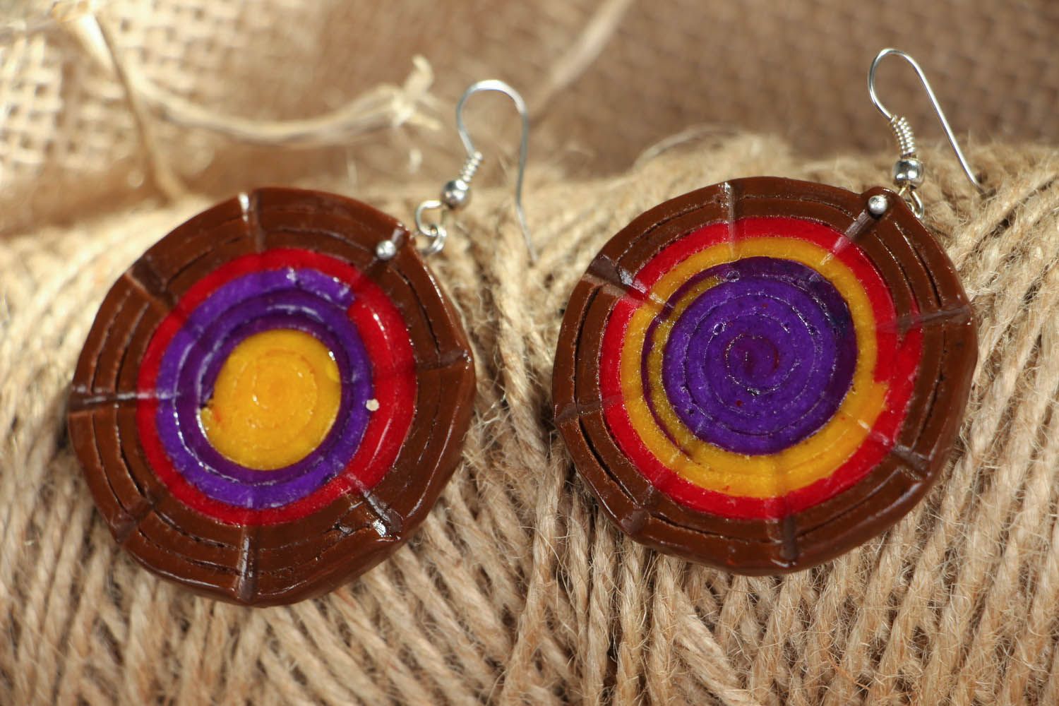 Round earrings made of polymer clay photo 3