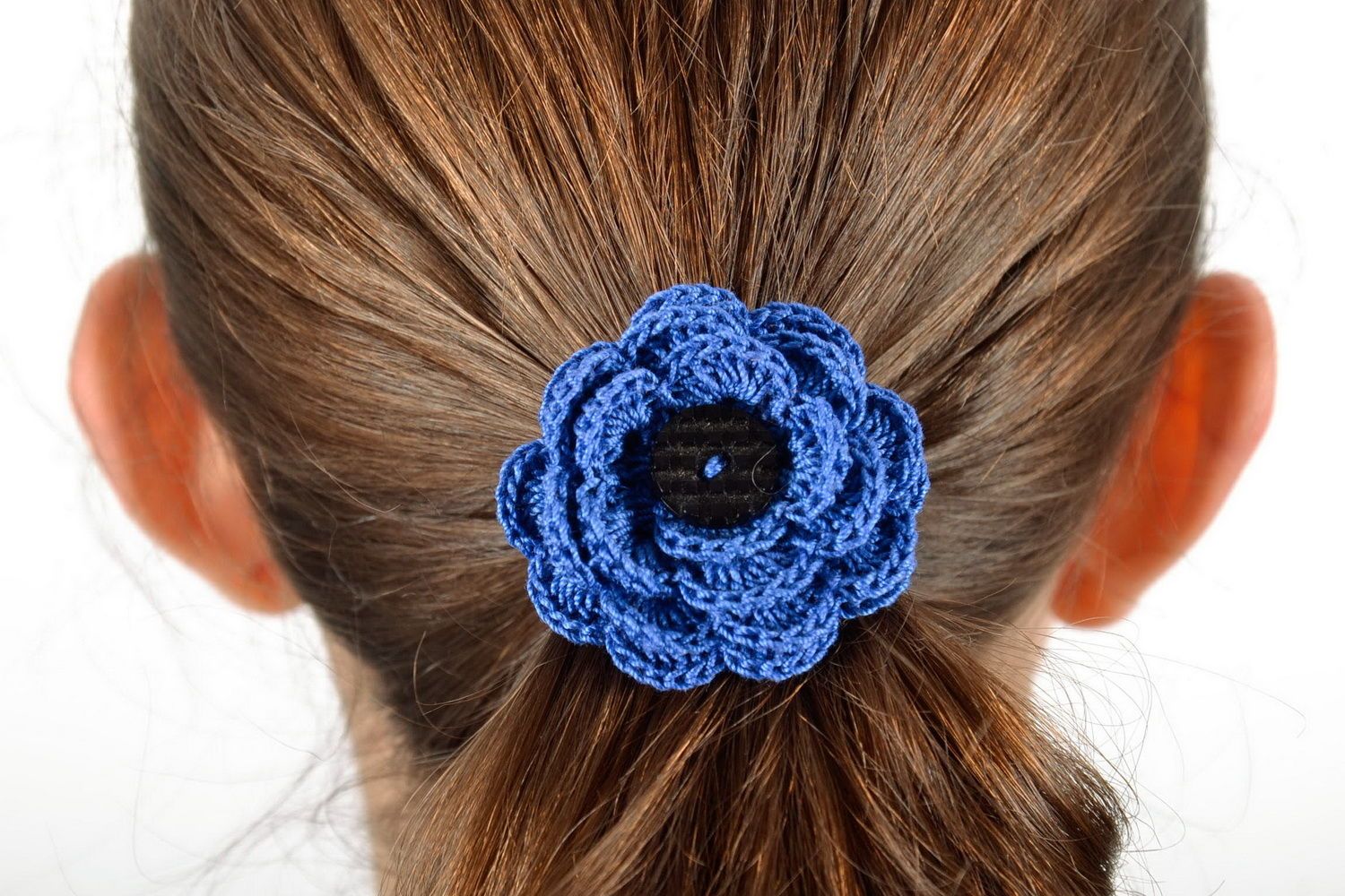 Élastique cheveux avec fleur bleu fait main photo 2