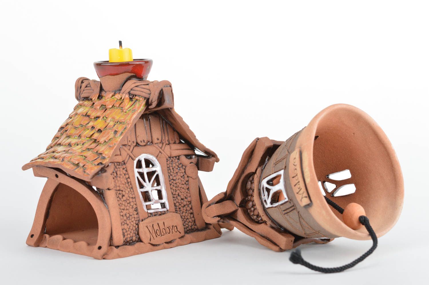 Аромалампа и колокольчик из глины набор ручной работы для декора дома фото 4