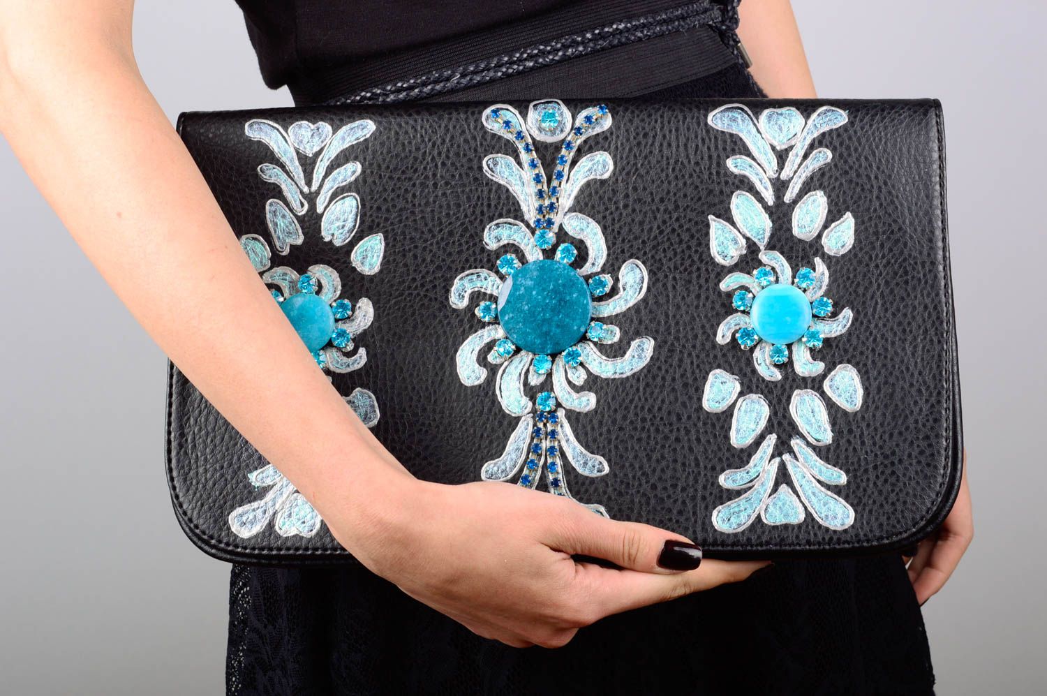 Handmade Clutch Tasche Accessoires für Frauen Tasche aus Kunstleder blau foto 2