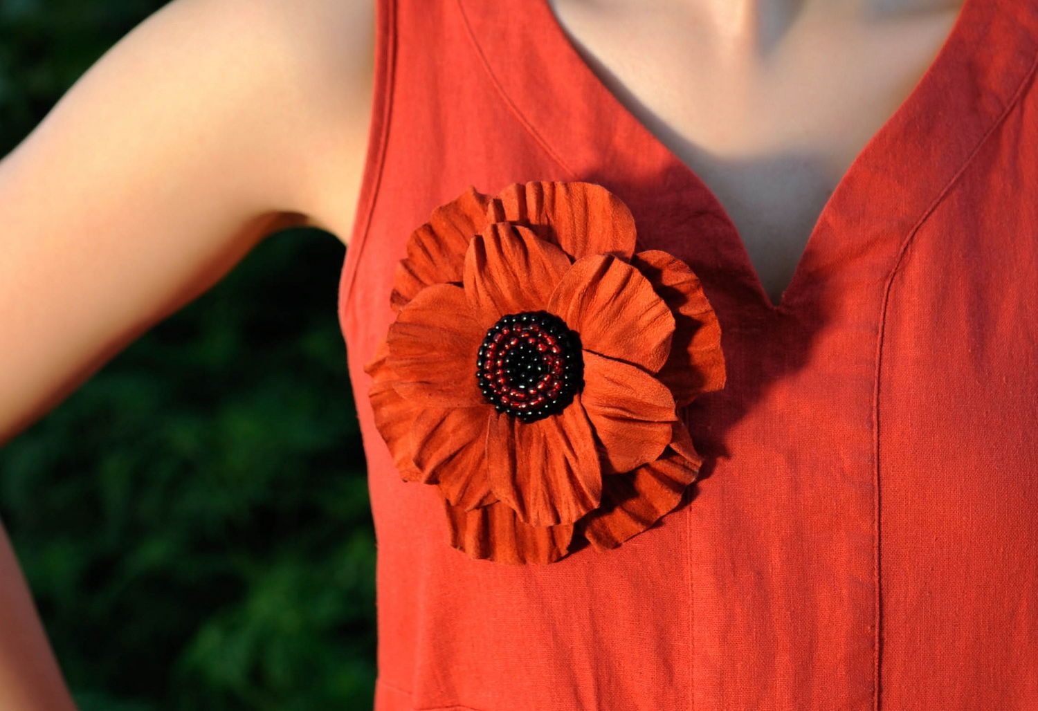 Brooch made ​​of leather Poppy photo 4