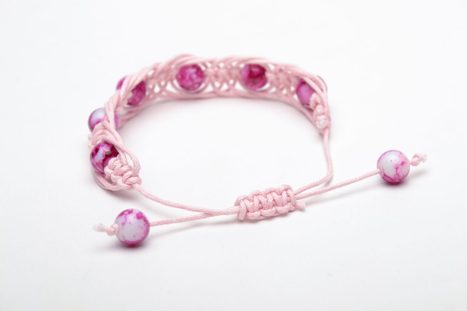 Bracelet en perles en plastique roses et cordelette tressée à la main pour femme photo 4