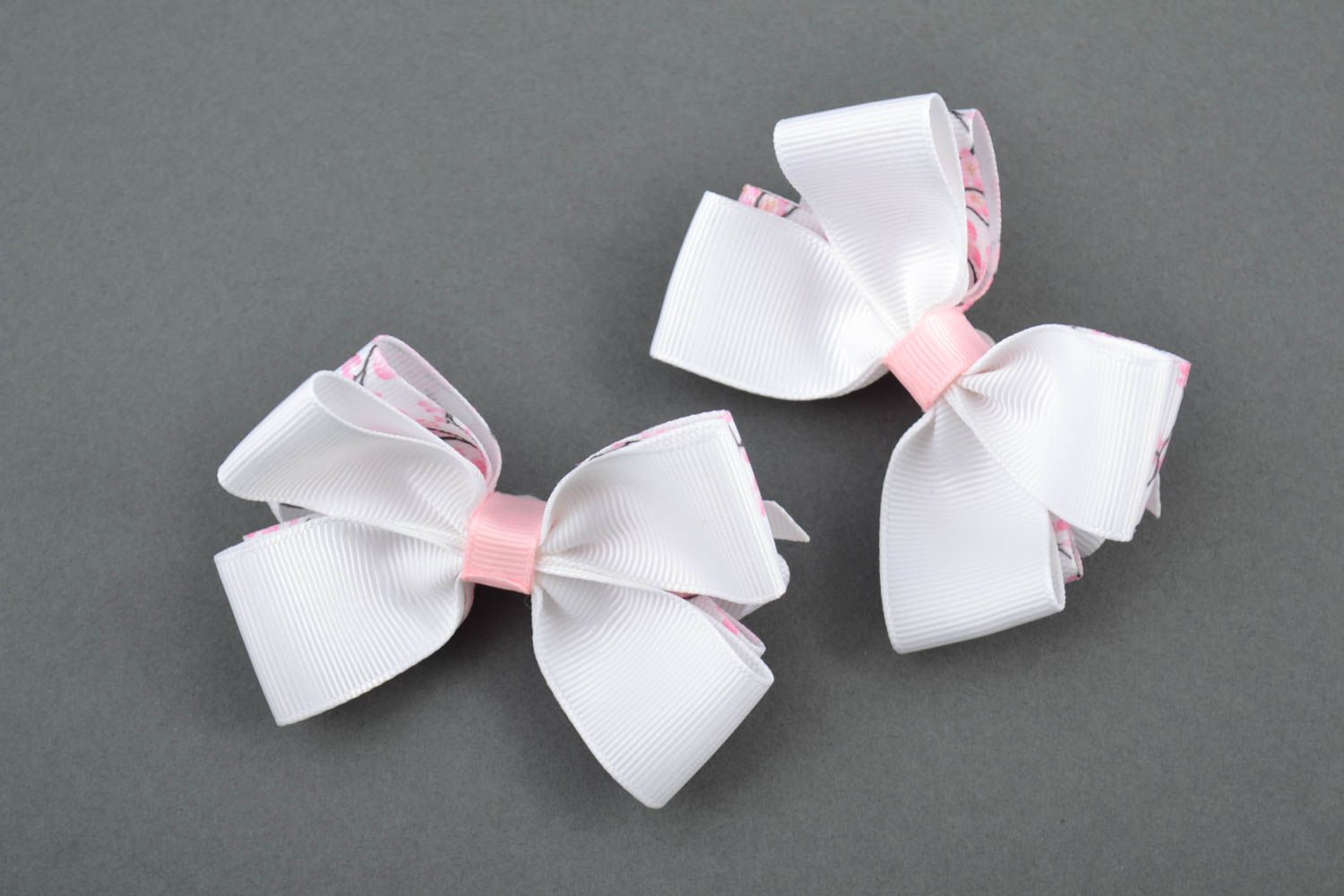 Set of 2 handmade ribbon bows jewelry making supplies baby girl hair bows photo 3