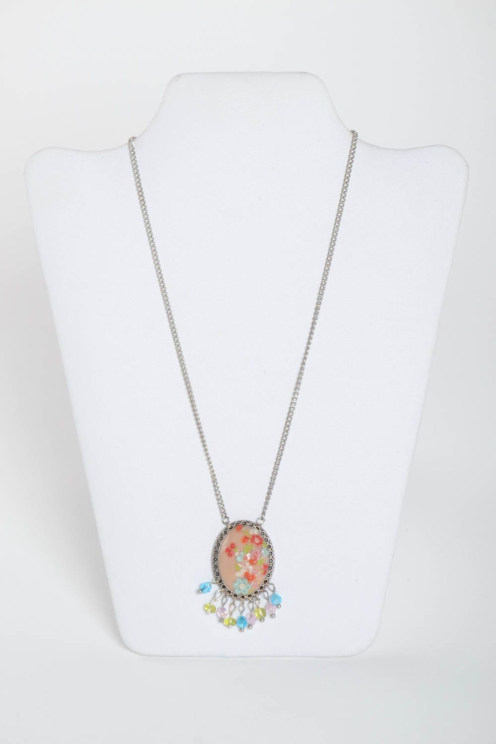 Stylish handmade plastic pendant on metal chain costume jewelry neck accessories photo 2