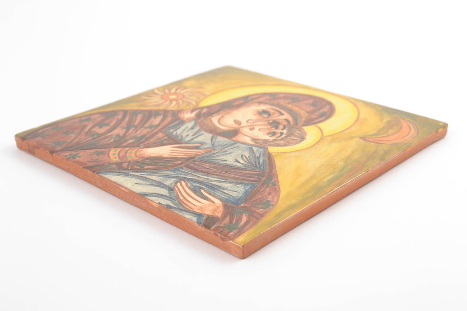 Керамическая плитка с образом Божьей матери ручной работы авторская с росписью фото 4