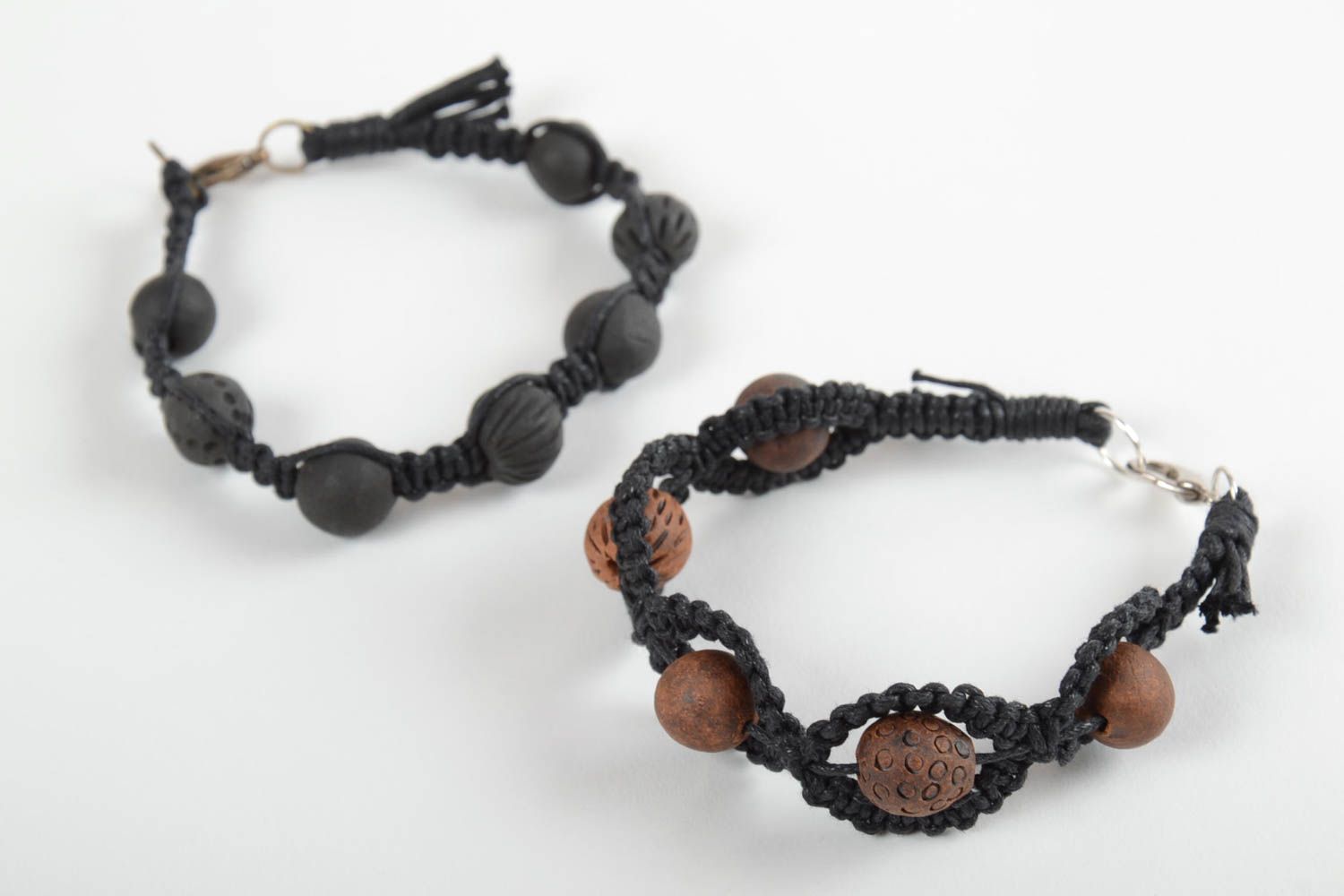 Bracelets tressés Bijoux fait main noirs perles argile Accessoire femme 2 pièces photo 6