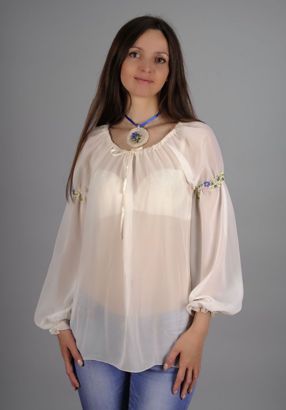 Блуза с длинными рукавами из искусственного шифона фото 1