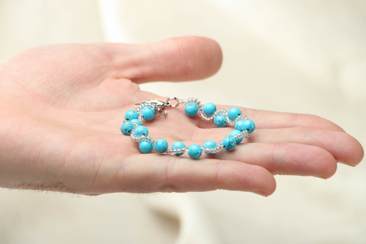 Natural stone bracelet with beads and turquoise photo 3