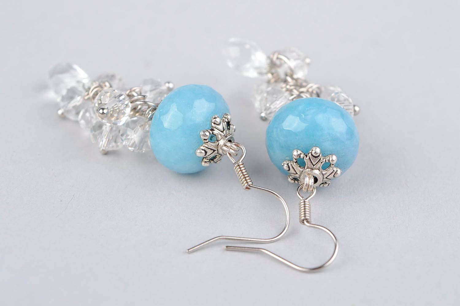 Earrings with aquamarine and crystal photo 2