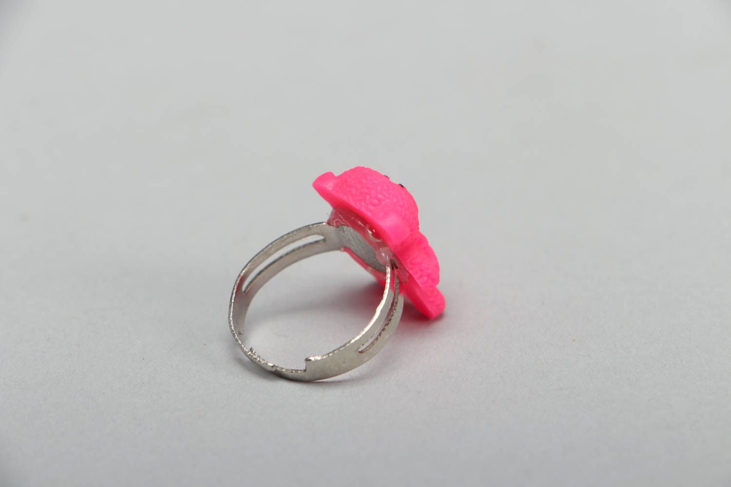 Кольцо из полимерной глины Розовый мишка фото 2