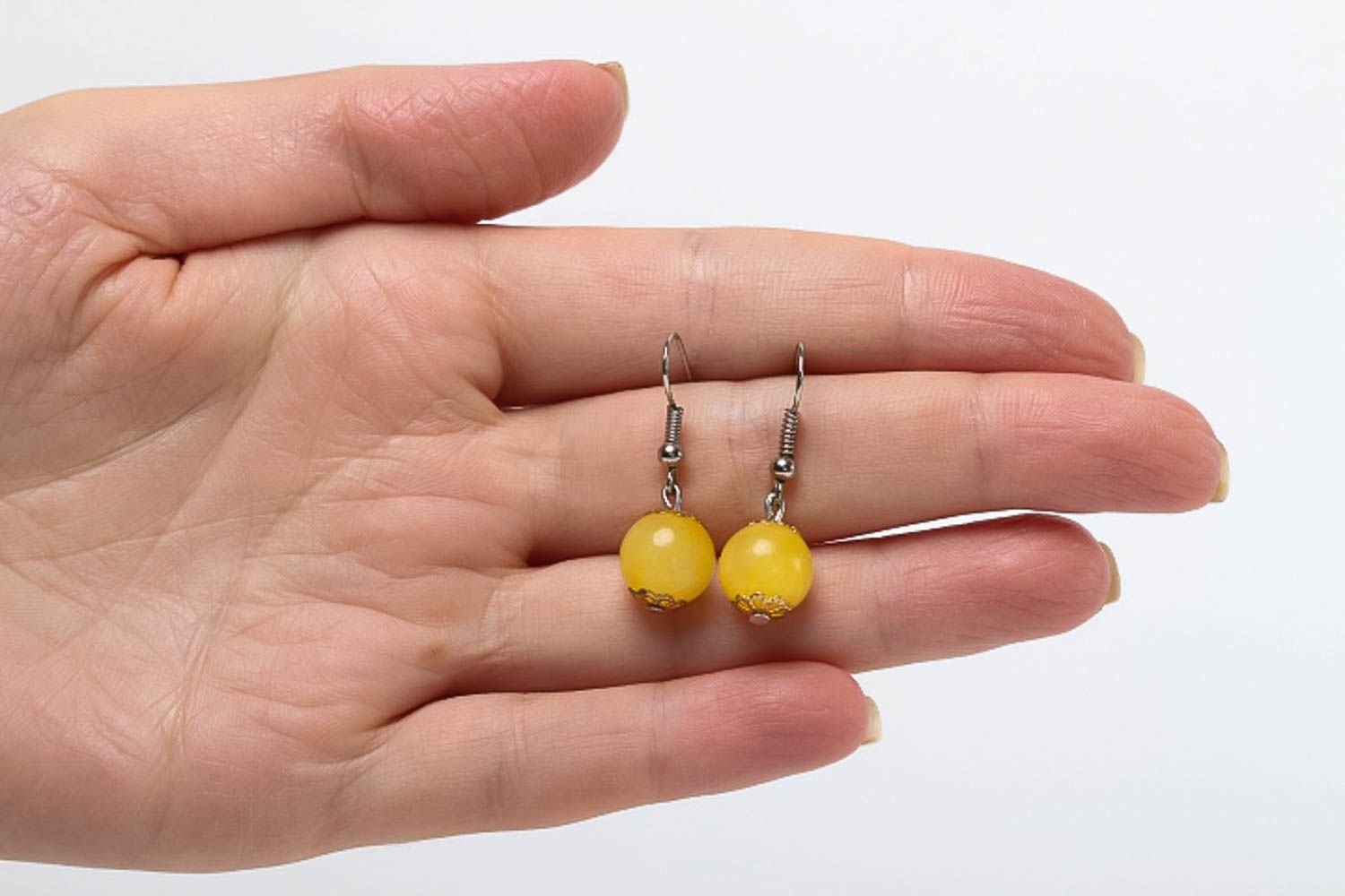 Handmade Ohrringe Perlen Ohrhänger aus Calcit Geschenk für Frauen gelb  foto 5