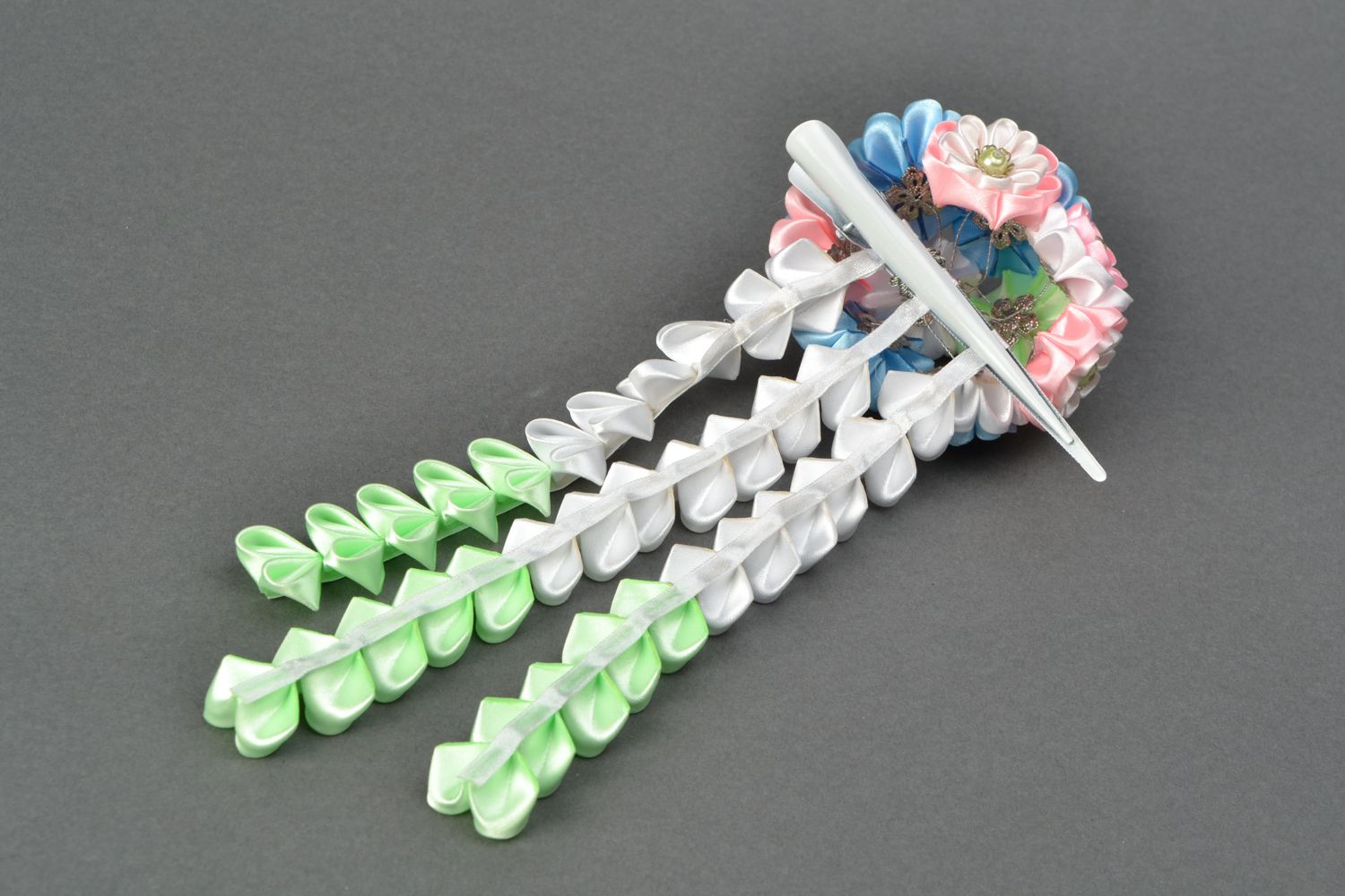 Kanzashi satin ribbon hair clip photo 5