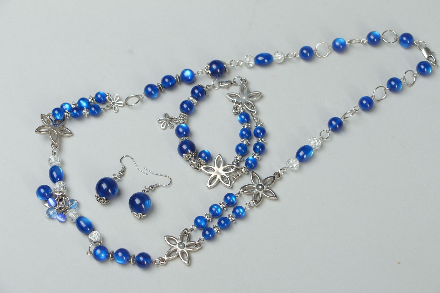Handmade plastic bead jewelry set Blue Night photo 1
