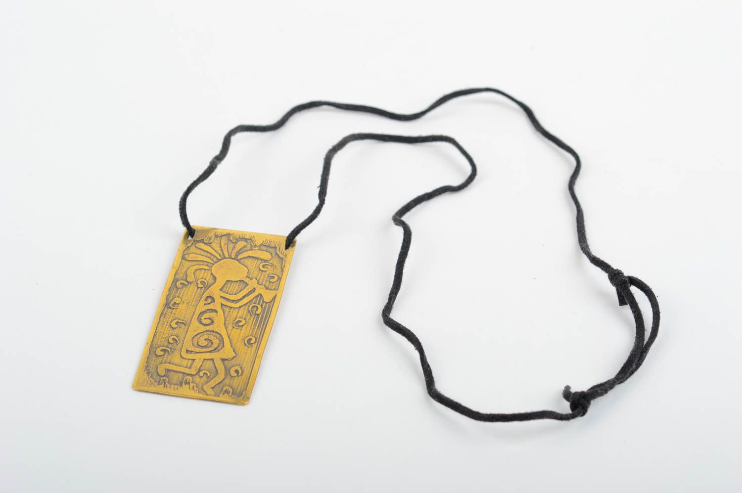Pendentif laiton Bijou fait main métal design cordon Accessoire femme original photo 3