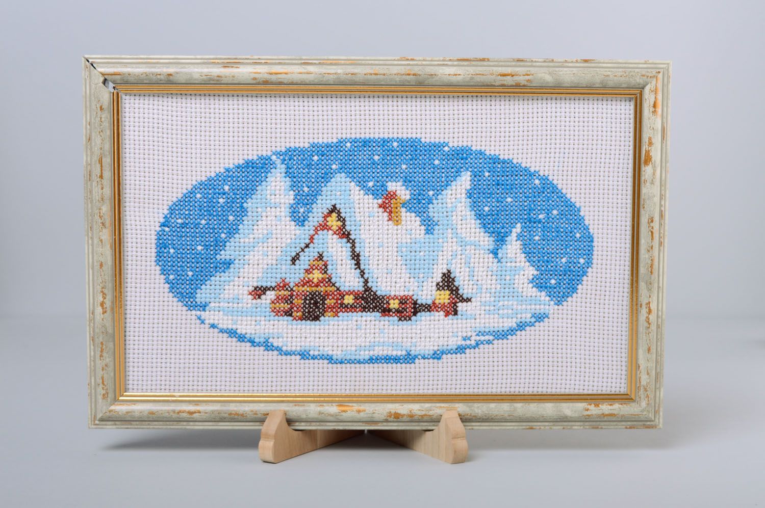 Hand embroidered picture Winter Landscape photo 4