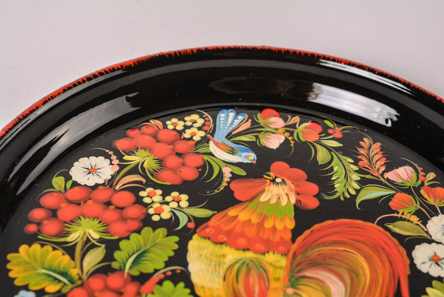 Handmade stylish decorative tray painted metal tray round tray for breakfast photo 4