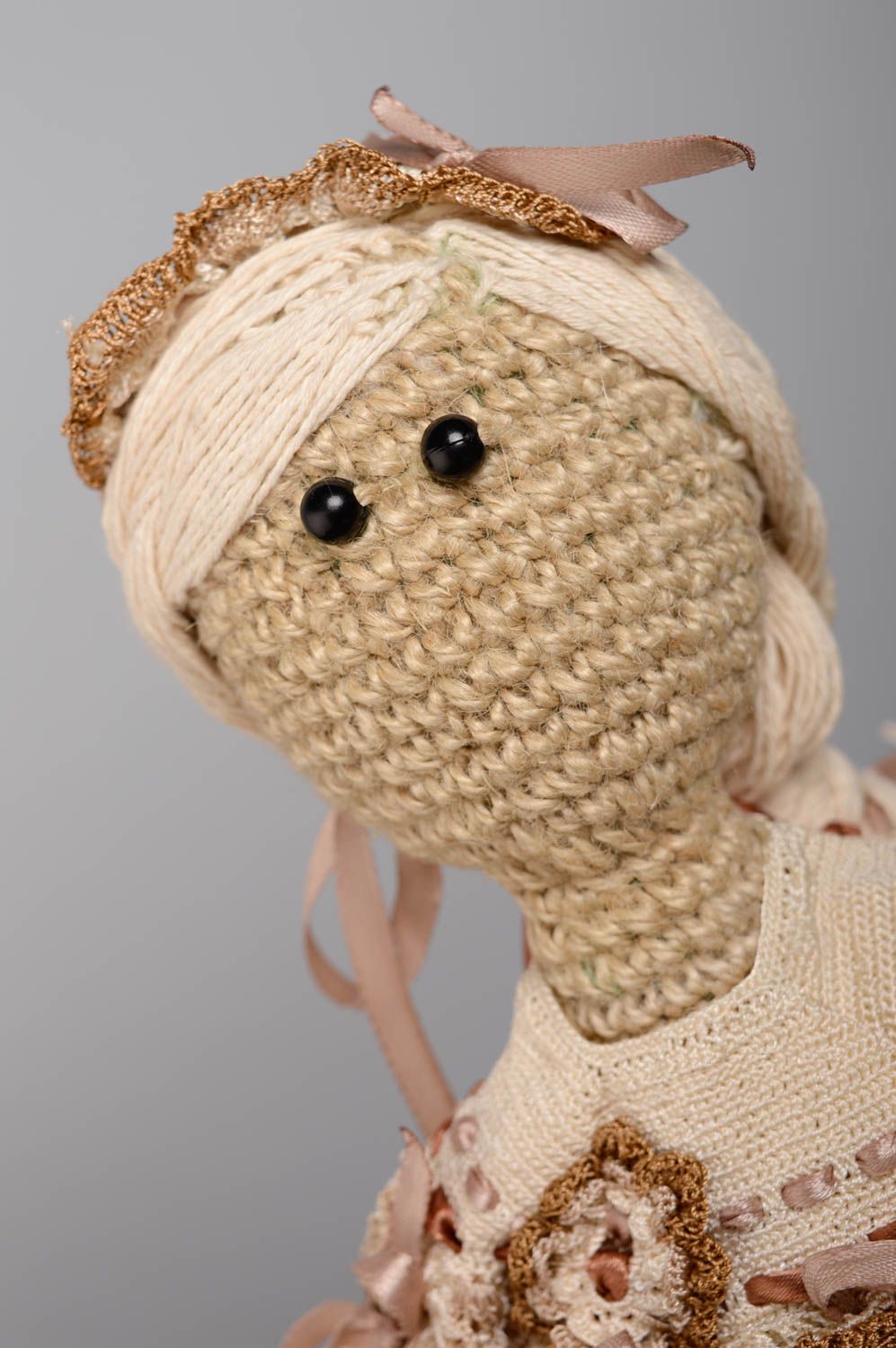 Large crochet doll of grey and brown colors photo 2