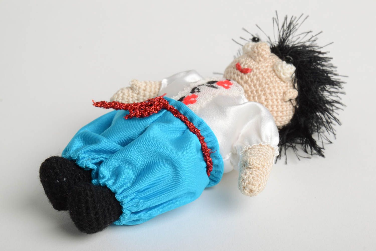 Handmade soft stuffed toy unique crocheted Cossack figurine designer present photo 4