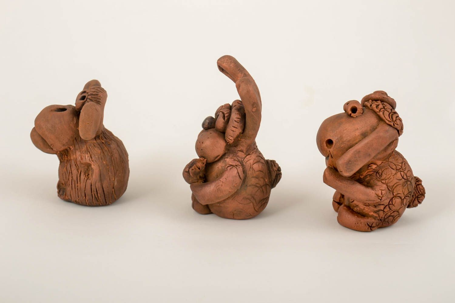 Tier Statuen handmade Figuren aus Ton Keramik Deko Set originell 3 Stück schön foto 3