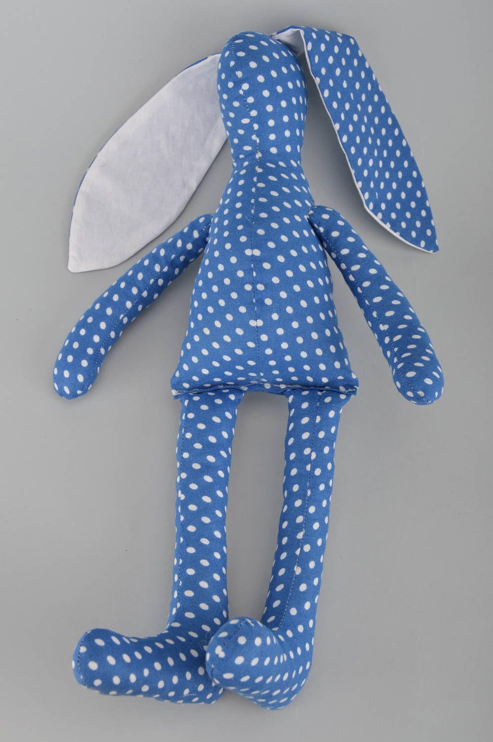 Schönes Designer Stoff Kuscheltier Hase handmade für Kinder blau gepunktet foto 5