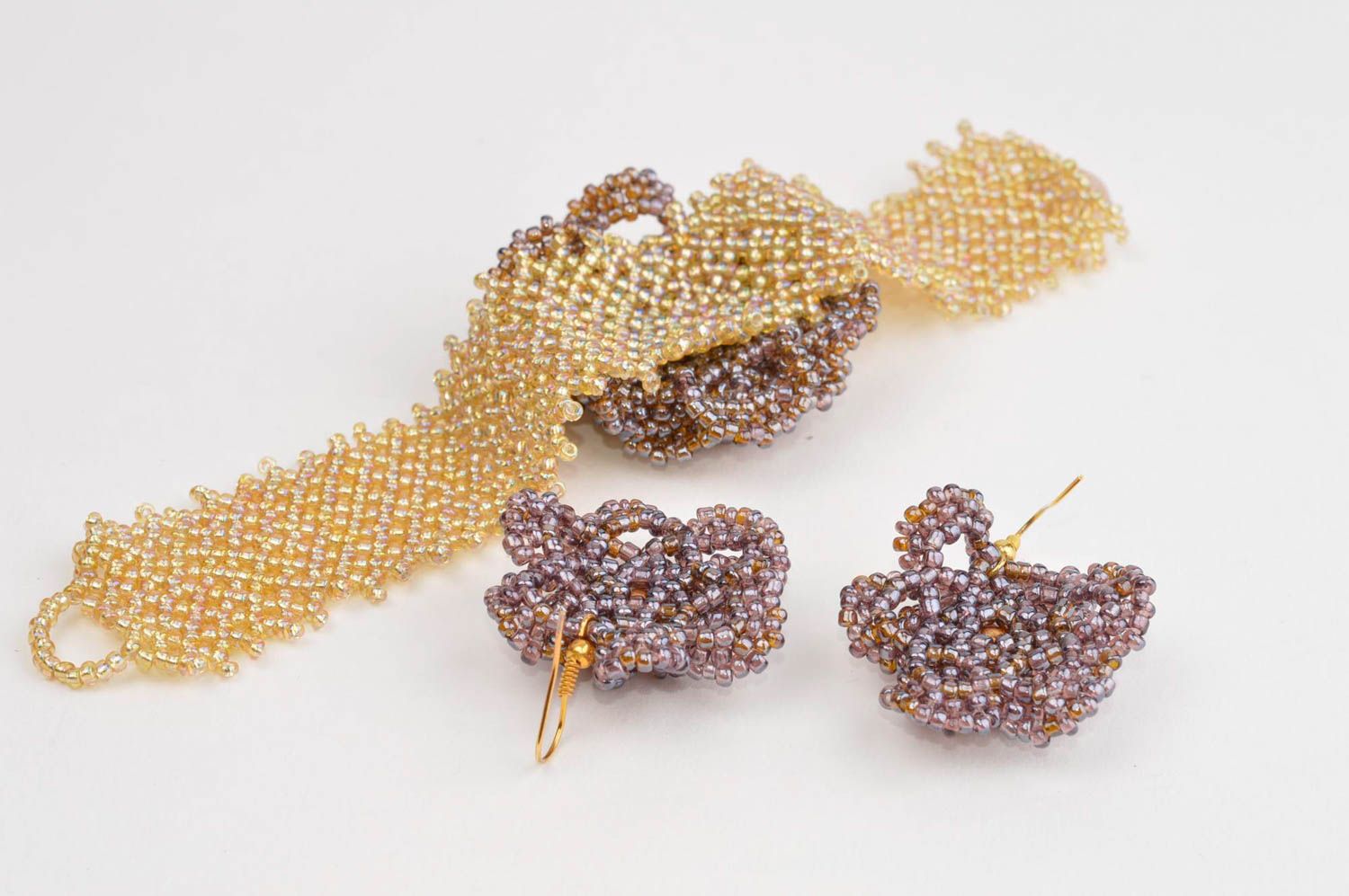Beautiful handmade beaded earrings beaded bracelet artisan jewelry set photo 4