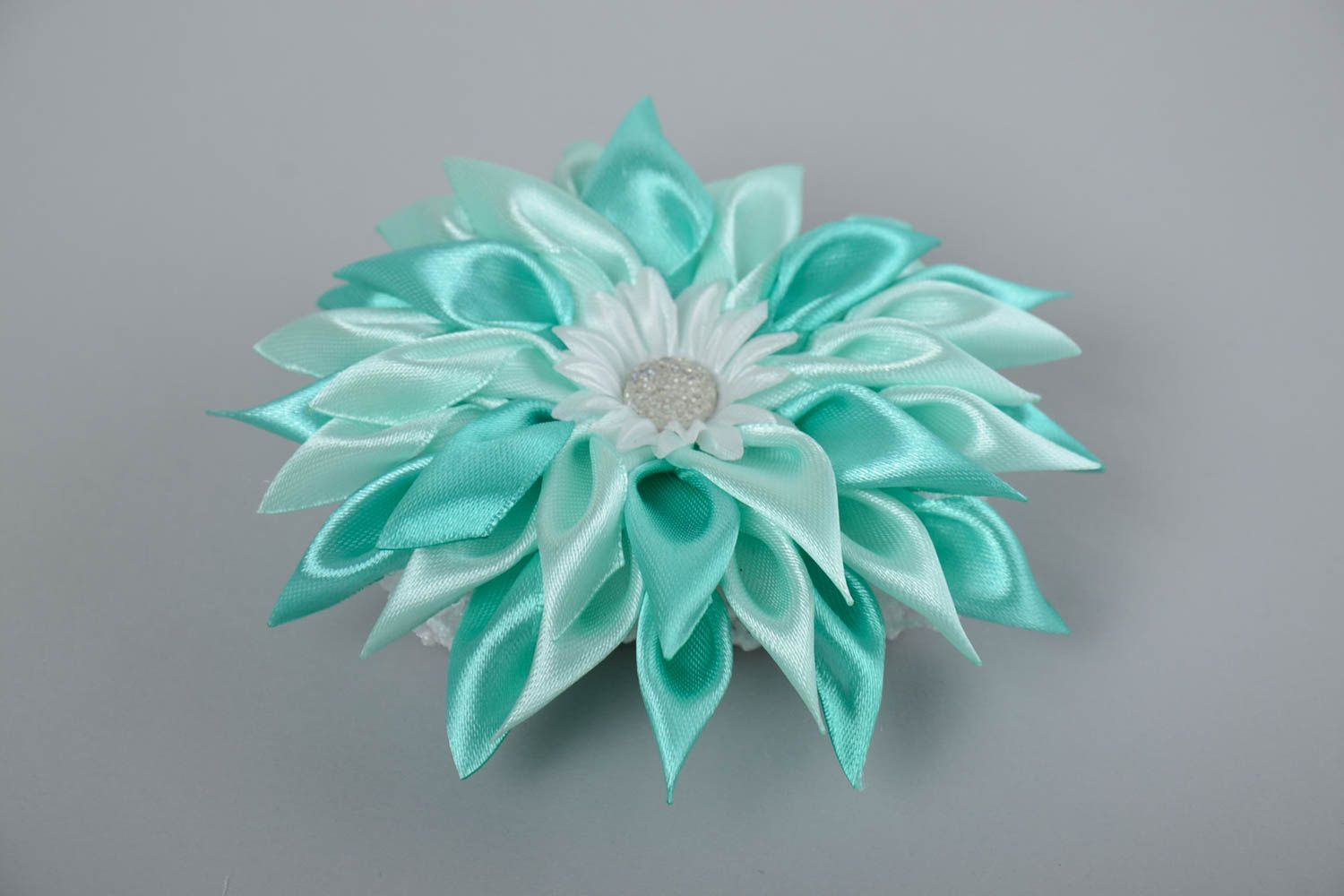 Children's handmade designer light colored headband with satin flower photo 5