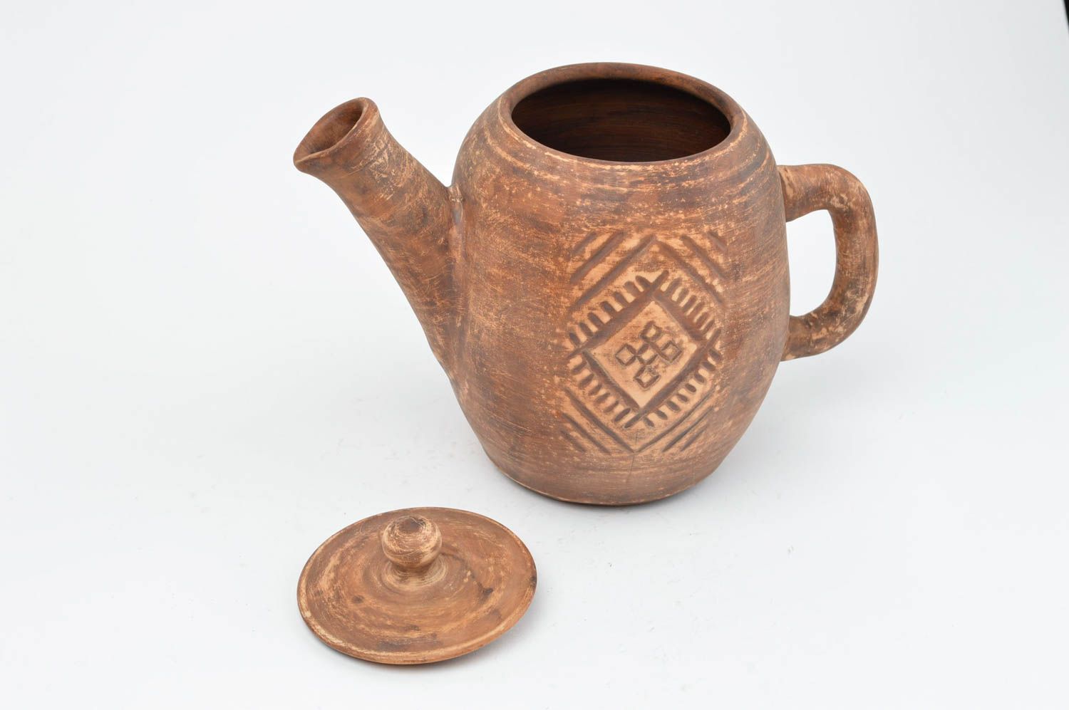 Керамический чайник ручной работы с узорами в этническом стиле авторский фото 3